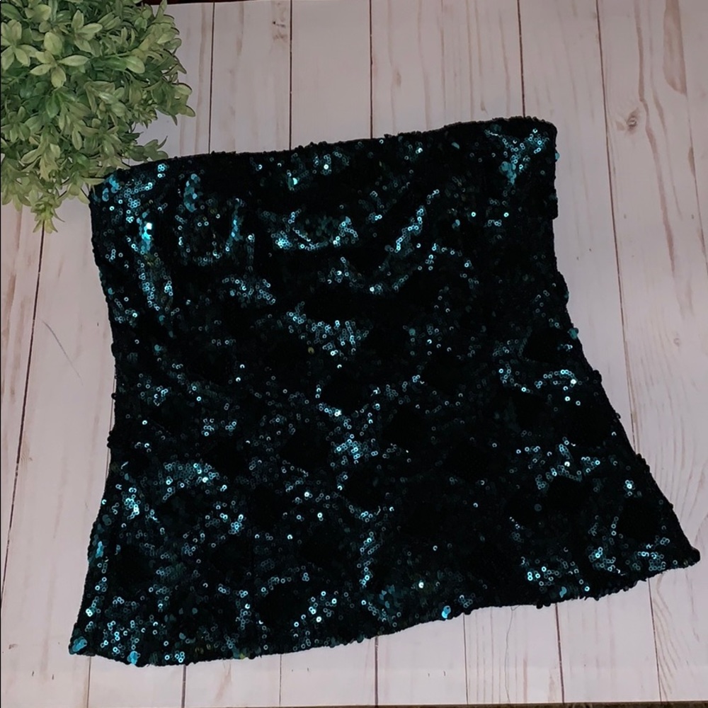 Zara top sequin mermaid green corset size zip - Picture 2 of 8